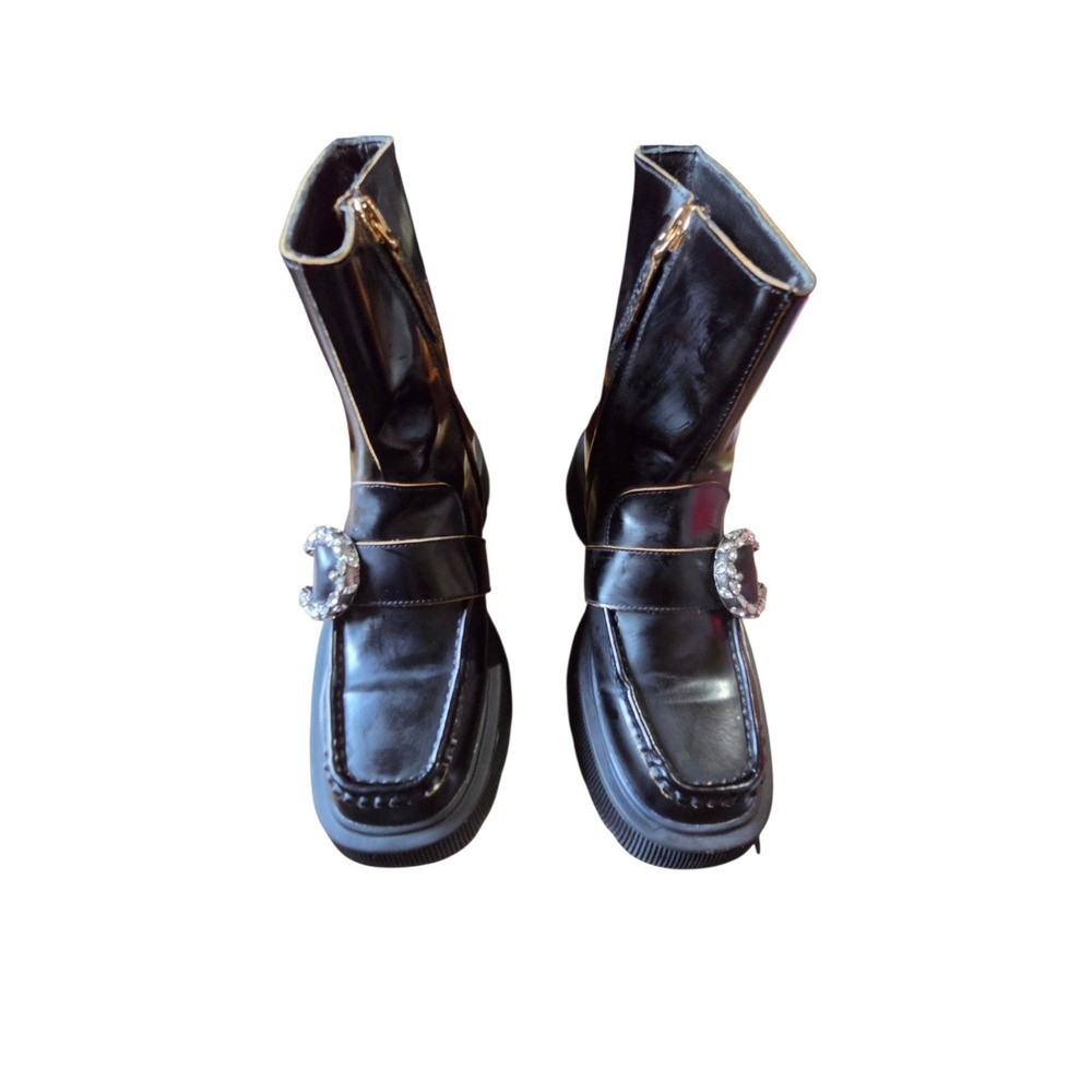 GUCCI CRYSTAL TIGER HEAD DIONYSUS Black PLATFORM ANKLE Boots EUR-39 US-8.5